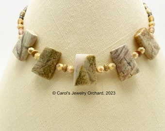 Handmade Jasper Collar Bead Gemstone Necklace in Earthy Tones - Great for Fall Accessorizing. One of a Kind made with two types of Jasper.