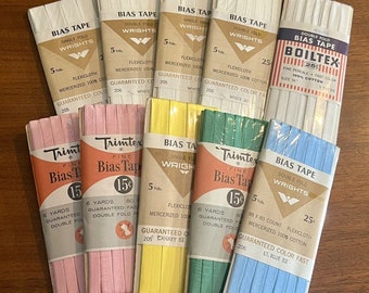 Vintage Bias Tape Lot 10 Mixed Colors New Wrights Trimtex Boiltex Quilt Sewing