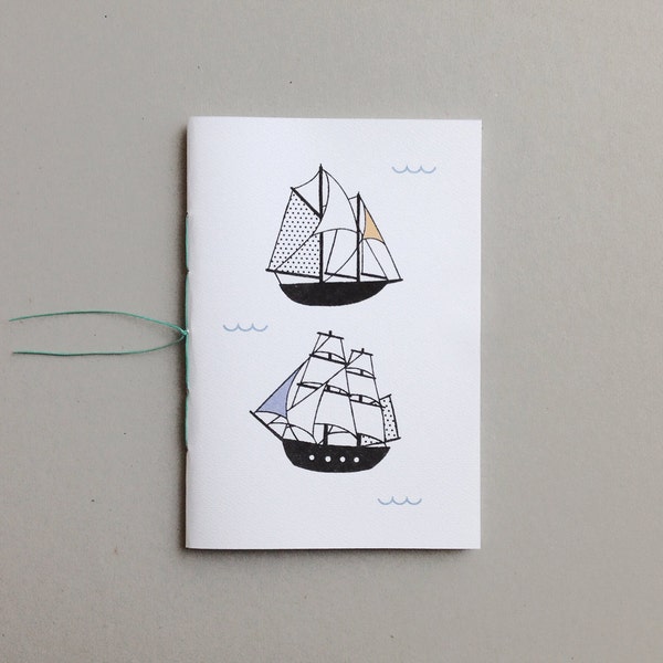 SALE Ships boats nautical hand-bound illustrated notebook sketchbook customised personalised