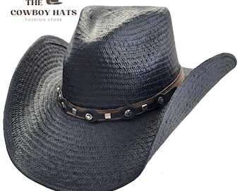 Steel Horse - Cappello da cowboy in paglia Panama modellabile nero