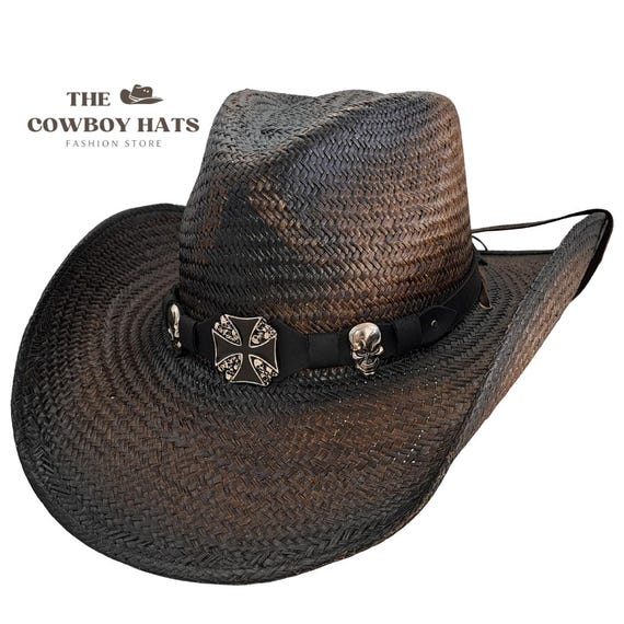 Stylish Tan and Black Straw Cowboy Hat Western Outback Cowboy Hat Men main image 3