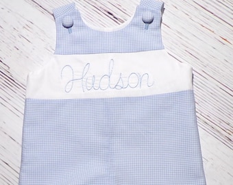 Boys Blue Gingham Jon Jon: Classic Monogrammed Outfit