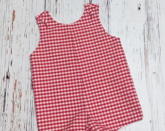 Petit Bebe Toddler Boys Red Gingham Smocked Back to School Jon Jon