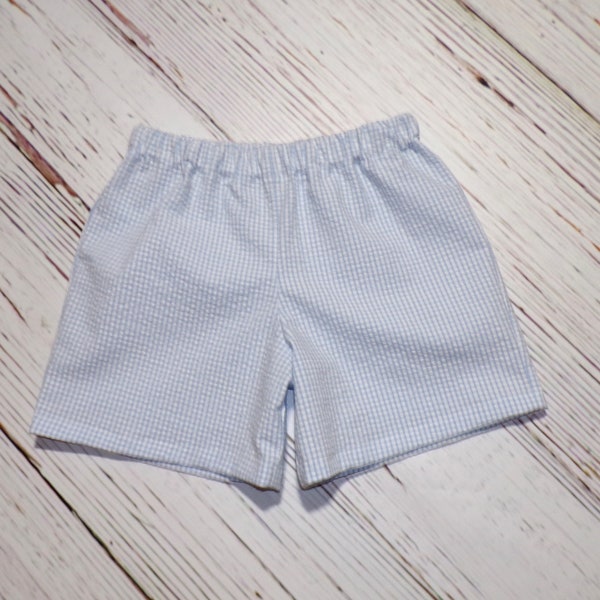 Basic Blue Seersucker Shorts, Stripe Seersucker Shorts