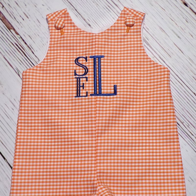 Vive la Fete Boys Embroidered Orange Gingham Jon Jon - Clemson Tiger Paw main image 1