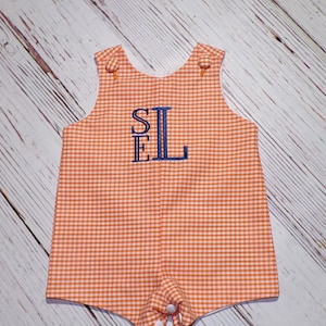 Boys Classic Orange Gingham Jon Jon, Monogram Outfit