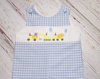 Boys Birthday Construction Jon Jon, Blue Gingham Shortall