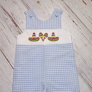 Boys Fiesta Jon Jon, Birthday Outfit, Blue Gingham Shortall, Cinco de Mayo Outfit