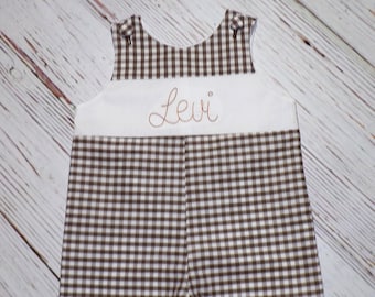 Boys Brown Gingham Jon Jon: Monogrammed Outfit