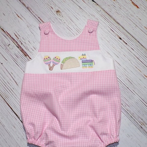 Baby Feista Bubble Romper, Pink Gingham Romper, Cinco de Mayo Outfit