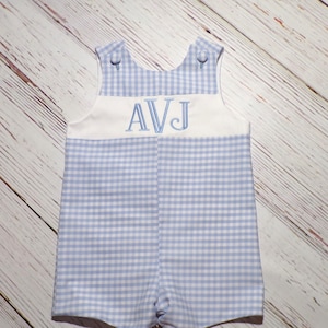 Boys Blue Monogrammed Jon Jon, Blue Gingham Shortall