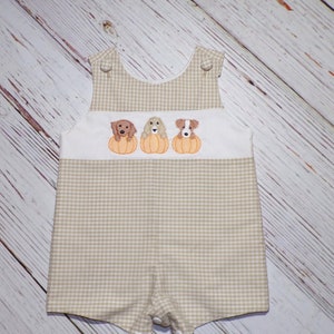 Boys Puppy Pumpkin Jon Jon, Khaki Gingham Jon Jon