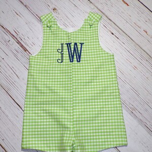 Boys Classic Green Gingham Jon Jon, Monogram Outfit