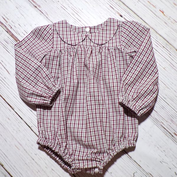 Girls Maroon and White Long sleave Bubble Romper