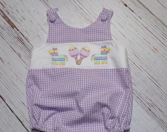 Baby Feista Bubble Romper, Purple Gingham Romper, Cinco de Mayo Outfit