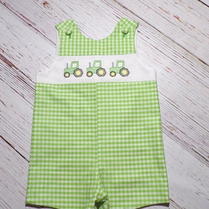 Boys Tractors Jon Jon, Green Gingham Jon Jon