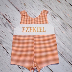 Boys Orange Gingham Jon Jon, Monogrammed Shortall