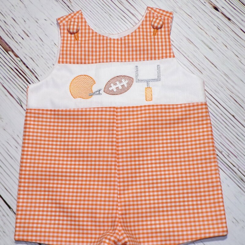 Vive la Fete Boys Embroidered Orange Gingham Jon Jon - Clemson Tiger Paw