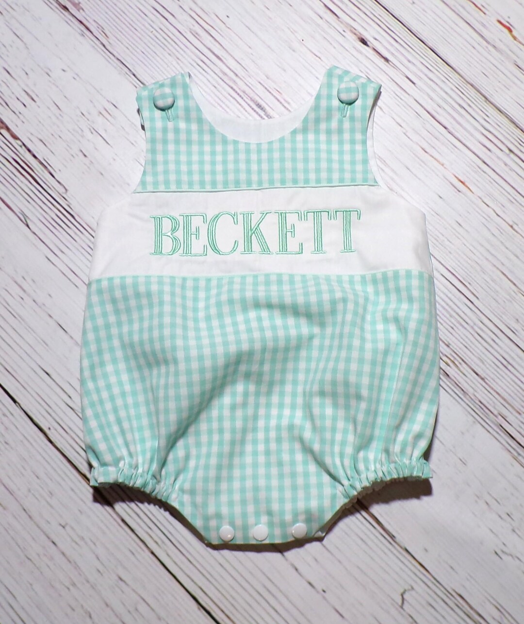 Boys Monogrammed Seafoam Romper, Monogrammed Bubble Outfit - Etsy