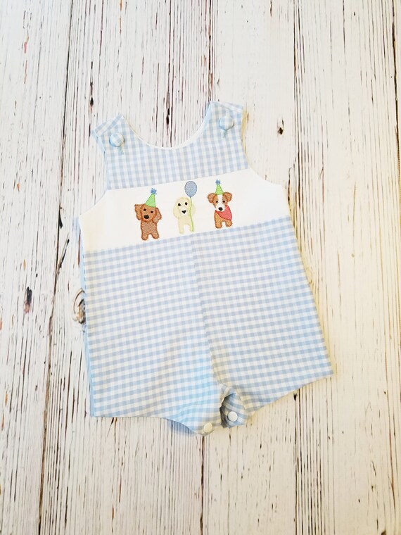 Anavini Baby Boys Light Blue Gingham Jon Jon - Birthday Shadow Embroidery main image 1