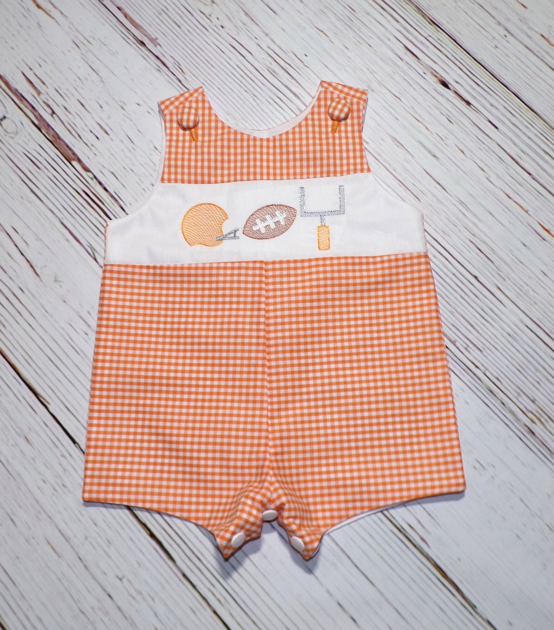 Petit Bebe Boys Light Blue Gingham Smocked Footballs Jon Jon main image 0