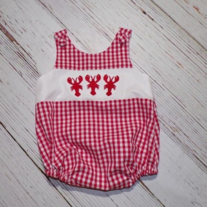 Baby Crawfish Bubble Romper, Red Gingham Romper