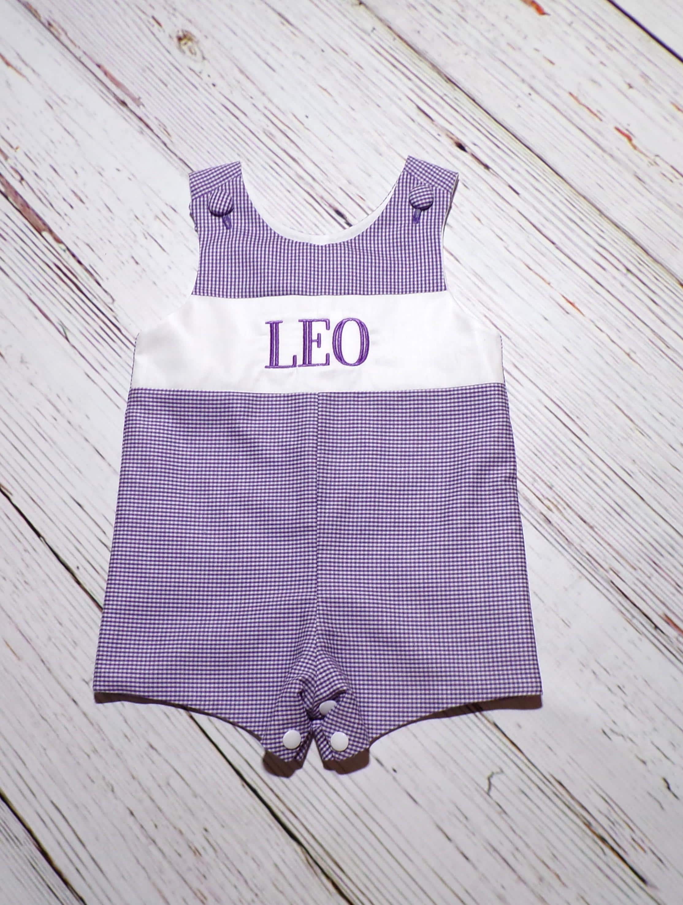 Boys Purple Gingham Jon Jon, Monogrammed Shortall