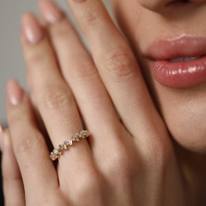 Baguette Diamond Ring, Lab Grown 14K/18K Gold Band, Minimal Half Eternity Ring, Stackable Bridal Jewelry, Valentine’s Day Gift