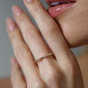 14k Gold Dainty Diamond Wedding Band/Micro Pave Set Lab Diamond Grown Ring/Solid Gold Diamond Band for Women/Thin Diamond Ring/Stacking Ring