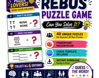 Rebus-Spiel | Rebus-Rätsel | Bilderrätselspiel | Wortratespiel | Teambuilding-Eisbrecher | Spiel für die Büroparty