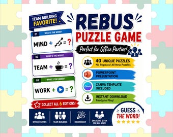 Rebus-Rätselspiel | Denksportaufgaben | Virtuelle Spiele für die Betriebsfeier | PPT- und Canva-Spiel für Teambuilding