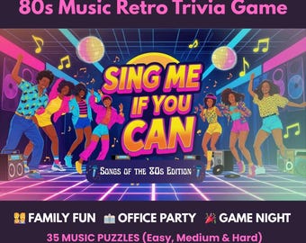 Music Trivia Sing Me If You Can – 80s Edition | Lyric Puzzles | 1980s Music Game | Party Quiz | PowerPoint & Canva Templates