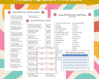 90s Party Games | 40 Questions | Printable 90s Movie Trivia | Guess Who | Pop Culture |  Icebreaker | Family & Office Game Night | 90s Theme