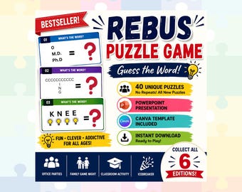 Rebus Puzzle Spiel PPT & Canva | Visuelles Wort-Puzzle Trivia | Büro-Partyspiel | Teambildung Eisbrecher | Familien Spieleabend