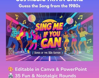 80s Music Trivia Game for Adults | Guess the Song Lyrics Party Game | Retro 1980s Game Night | Instant Download