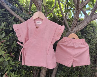 Organic Cotton Linen Jinbei for Kids | Kids Summer Outfit | Breathable summer outfit| summer set up Style | Toddler & Kids 1–7Y|Natural