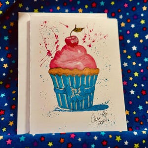 Cupcake-Geburtstagskarten.   Original Druck.  One of Kind Karten.  Fünf Karten im Set.   Ideal für Kinder und Erwachsene.