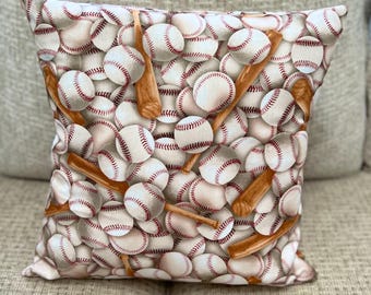 Baseball Pillow: Boys Room, Man Cave Decor (16x16 in)