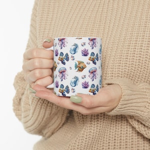 Ocean Life Ceramic Mug, Nautical Coffee Cup, Sea Creature Drinkware, Unique Gift, Beach Lovers, Aquarium Decor, Ocean-Themed Kitchen 2 sizes