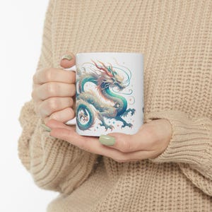 Enchanting Dragon Ceramic Mug, Unique Gift for Dragon Lovers, Fantasy Art, Magical Whimsical Mystical Coffee/Teacup, Mythical Cosplay, Cup