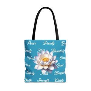 Sac fourre-tout inspirant fleur de lotus, sac de citations motivantes, sac de courses à emporter tous les jours, cadeau de pleine conscience pour prendre soin de soi, sac d'épicerie, yoga bien-être