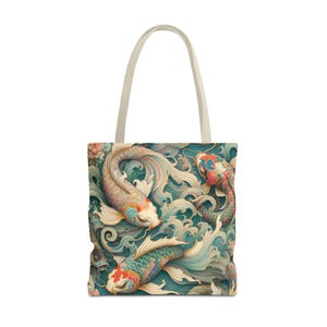Japanese Koi Fish Tote Bag, Stylish Beach Tote, Shopping Bag, Eco-Friendly Gift, Watercolor Design, Summer Accessory