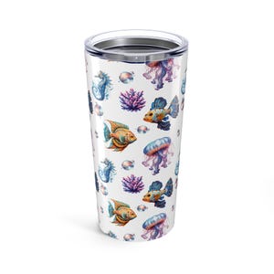 Underwater Vibes Tumbler, Ocean Life Travel Mug, Sea Creature Drinkware, Marine Animal Gifts, Beach Fish Jellyfish Seahorse, Eco-Friendly