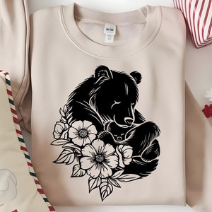 Mama Bear Sweatshirt: Floral Bear Family Matching Shirt