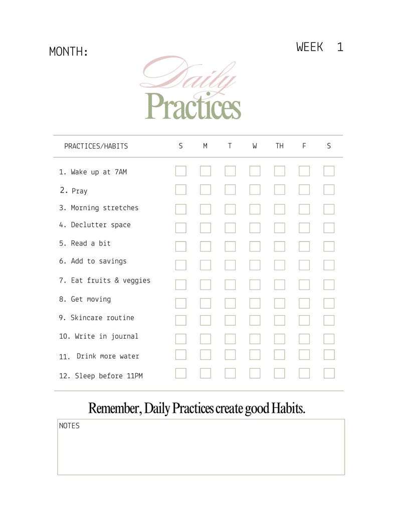 Its Routine Practices Daily Practices Habits Tracker, Printable Routine Checklist, Self-care ...