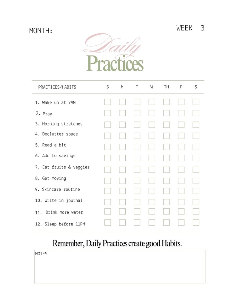 Best Practice Routine Daily Practices Habits Tracker, Printable Routine Checklist, Self-care ...