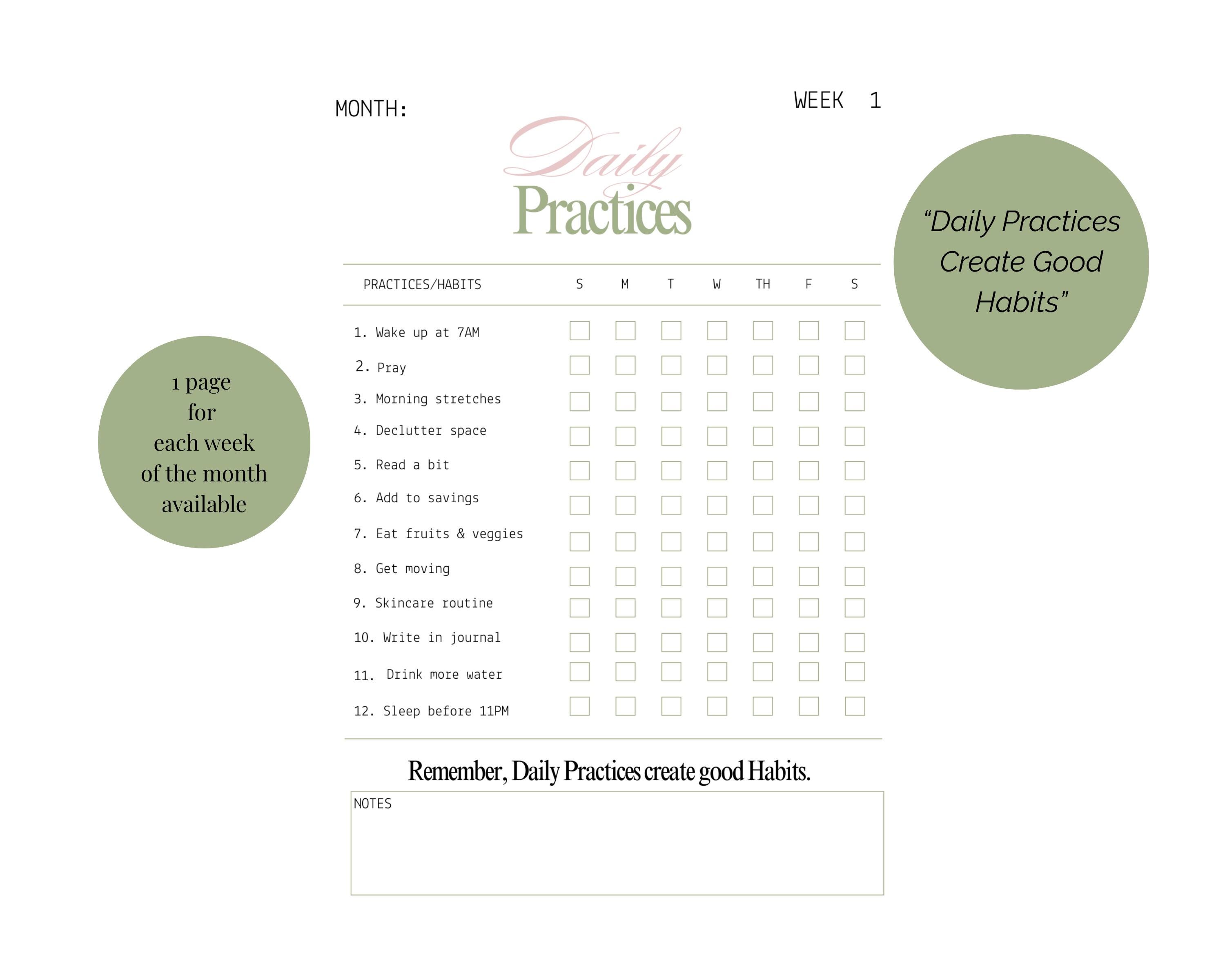 Best Practice Routine Daily Practices Habits Tracker, Printable Routine Checklist, Self-care ...