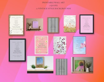 Conjunto de estampados florales vintage / Rayas en tonos pastel, cita inspiradora (descarga digital)