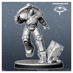 Heavy Armour 1 with Jetpack-Steel Rising 2 (Vermilion Miniatures) 32mm Proxy mini for Wargames: Fallout TNT, BoS Brotherhood of Steel | DotW