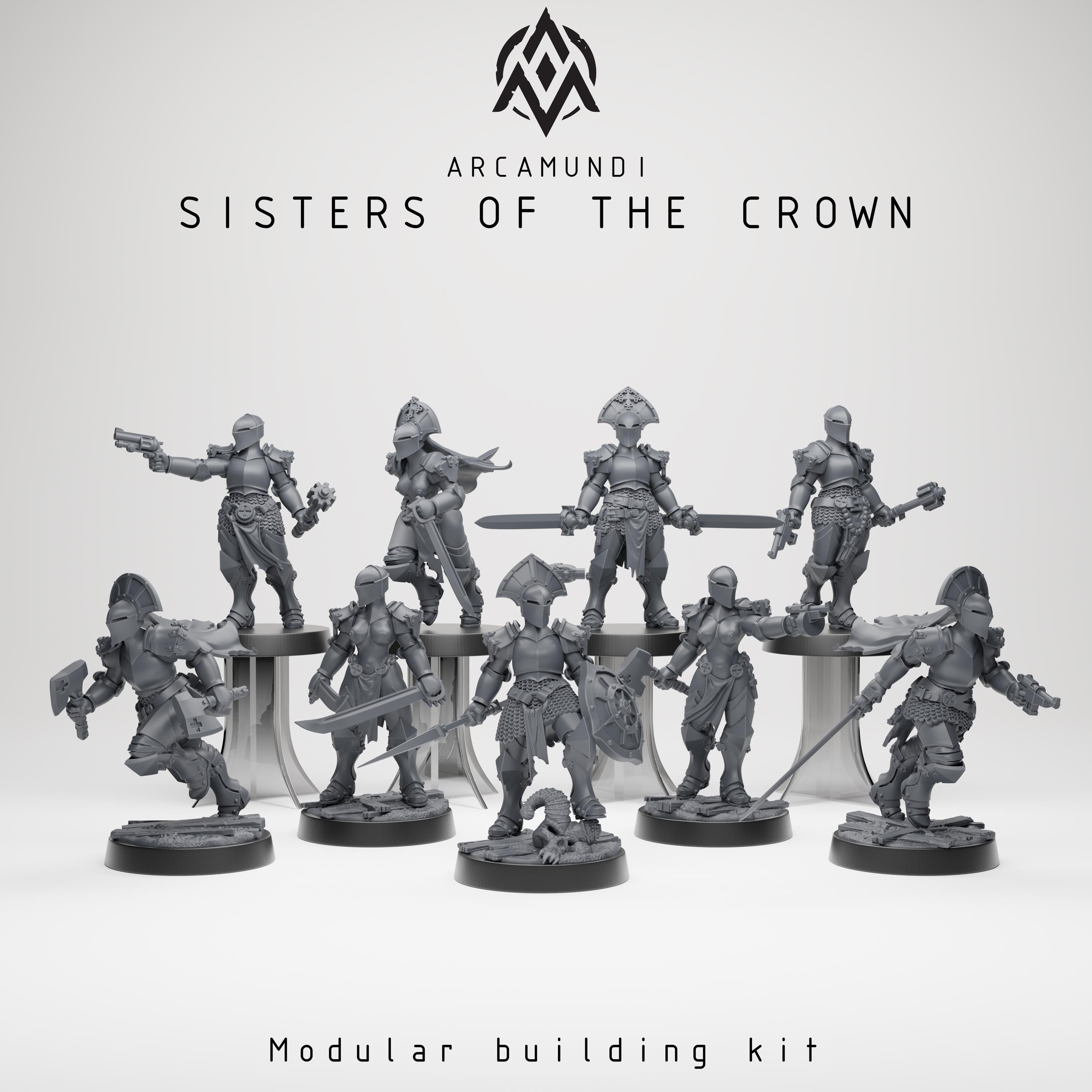 Sisters of the Crown (Arcamundi) 35mm scale Proxy minis for Wargames | Holy Sisters War Nuns | Compatible with Trench Crusade | Grimdark